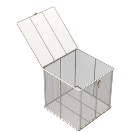 Anysizebasket Rectangular Wire Mesh Basket: 12Lx12Wx12H, 304 SS, 1/4 Rod Frame, Hinged Lid W/ Latch, Mesh: 8x.047 TMT-120120120-P08S